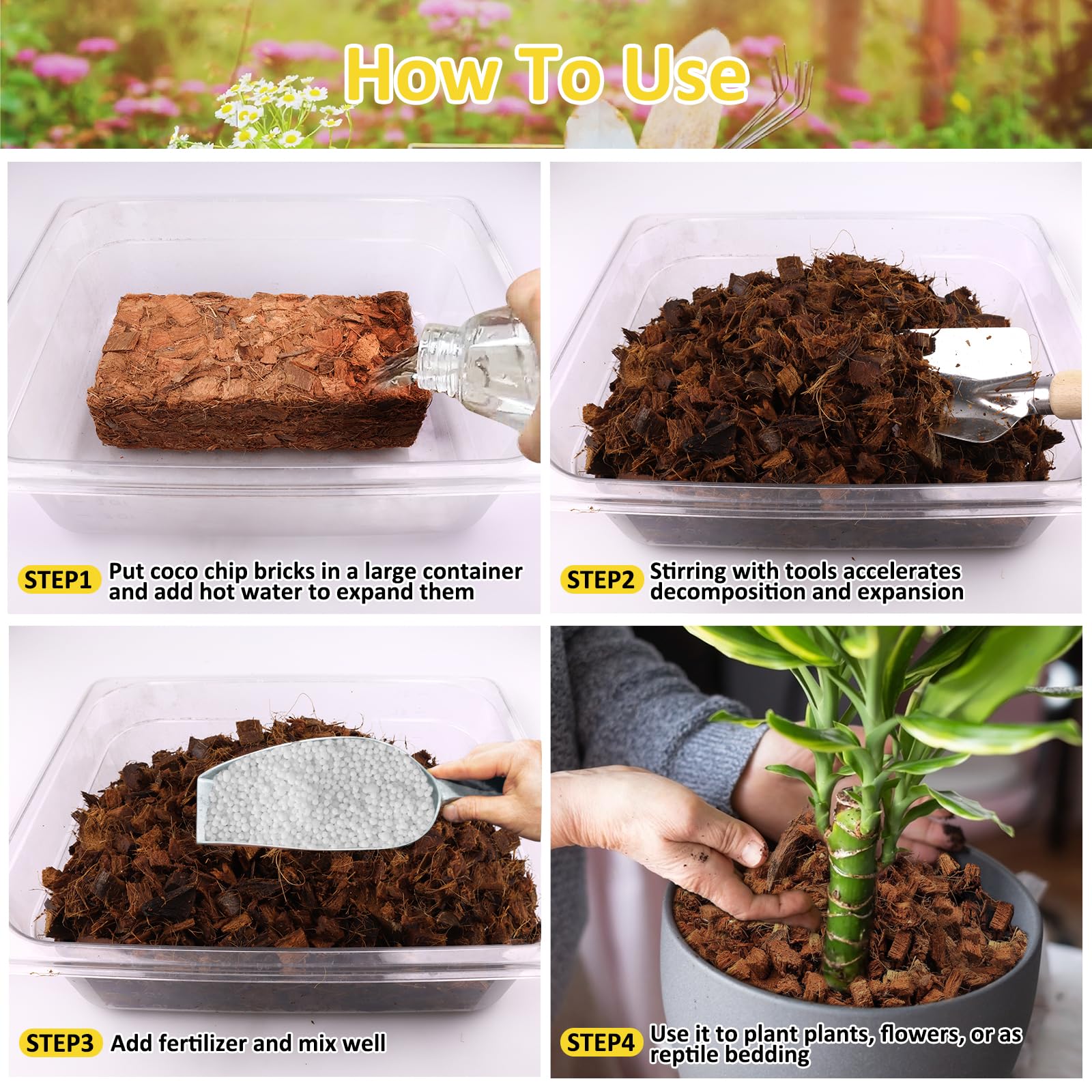 Riare 2 Pack Coco Chips Substrate for Plants- 2.2lb 100% Organic Coconut Husk Brick with Low EC and pH Balanced, High Expansion Coconut Substrate Coco Husk Mulch for Garden Flowers, Herbs, Planting
