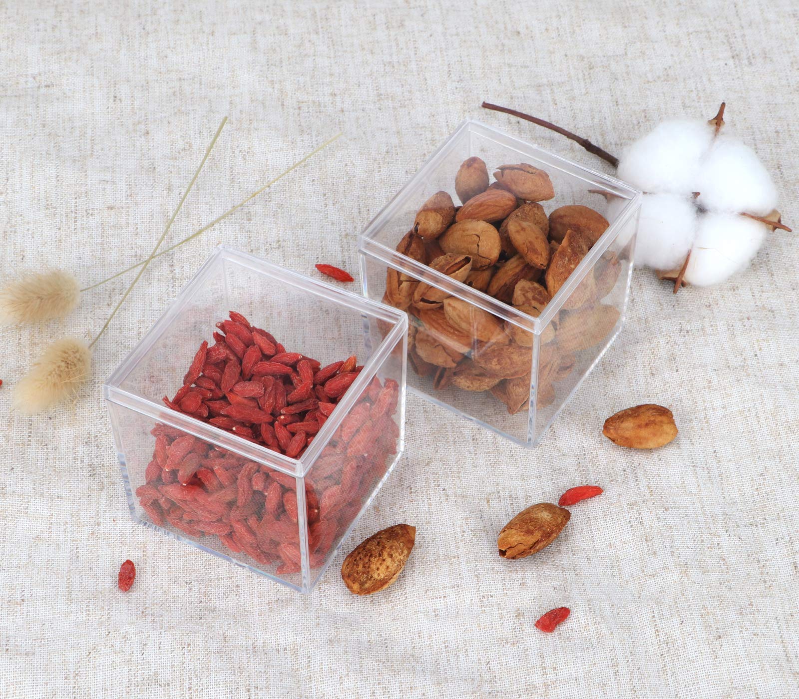 dedoot Small Acrylic Box with Lid 2.2x2.2x1.3 Inch, 4 Pack Suqare Plastic Box Acrylic Storage Cube Boxes Candy Container for Candy, Jewelry Accessories, Tiny Items