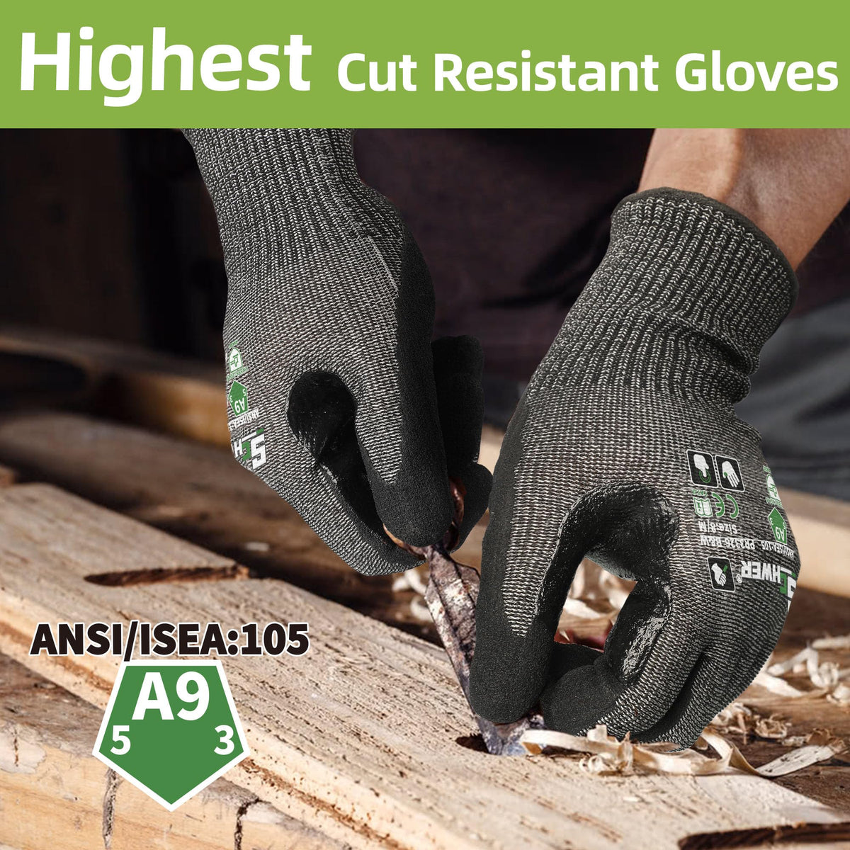 Schwer ProGuard High Level Cut Resistant Work Gloves for Extreme Protection, ANSI A9 Cut Gloves with Reinforced Thumb, Non Slip, Breathable, Durable, Touch-screen, Black 1 Pair（L 3326