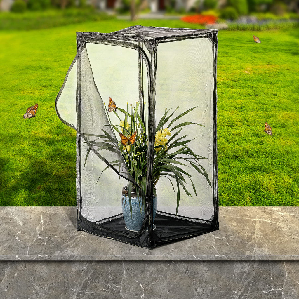 30" Heavy Duty Monarch Butterfly Habitat, Outdoor Collapsible Insect Mesh Cage Terrarium Pop-up with Zipper Protection and Unzip Bottom