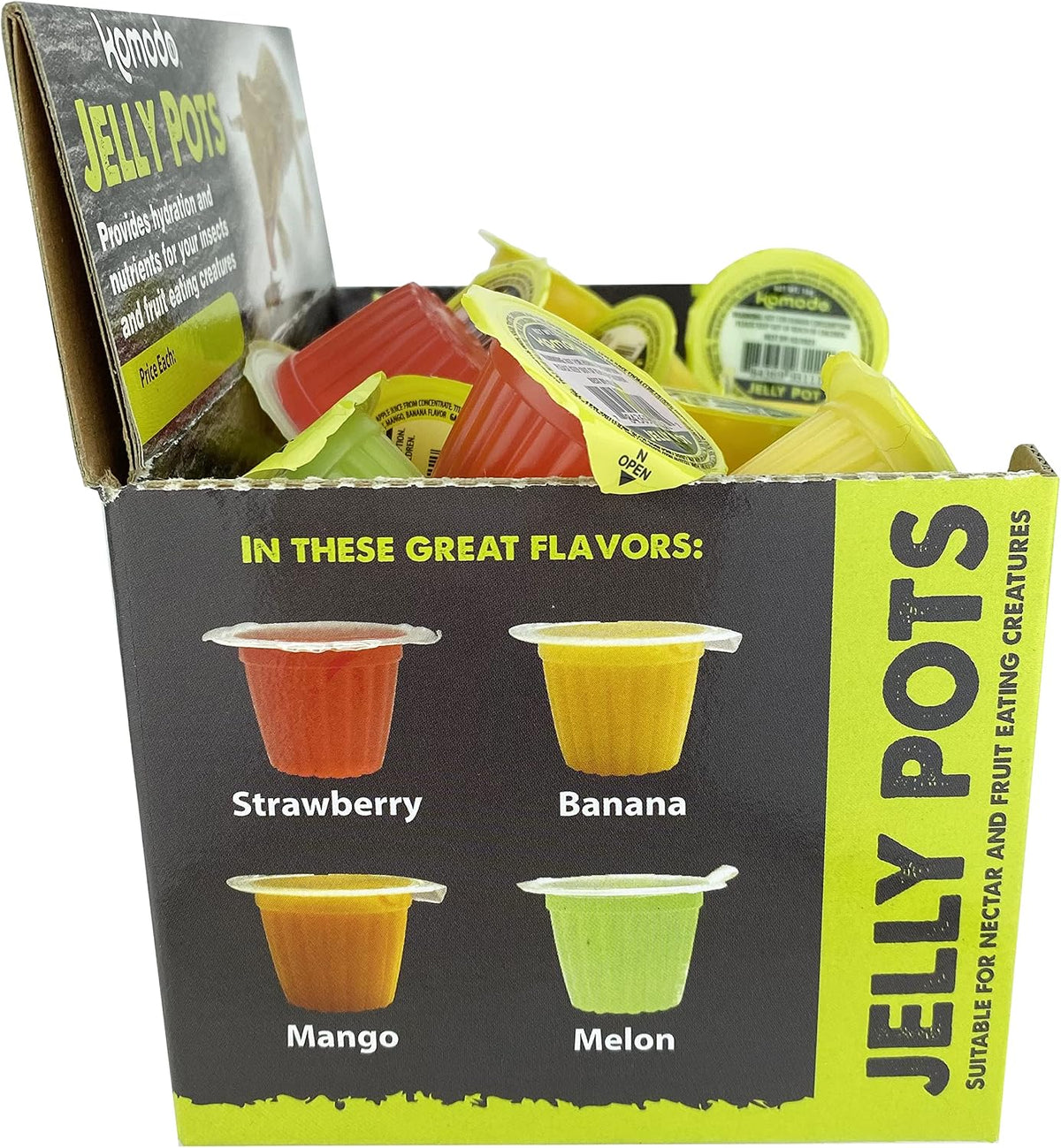 Komodo Jelly Pots Mixed Fruit Flavor Insect Food | Individually Portioned | Provides Nutrition & Hydration for Fruit-Eating Reptiles 40 Count Display (16g per Cup)